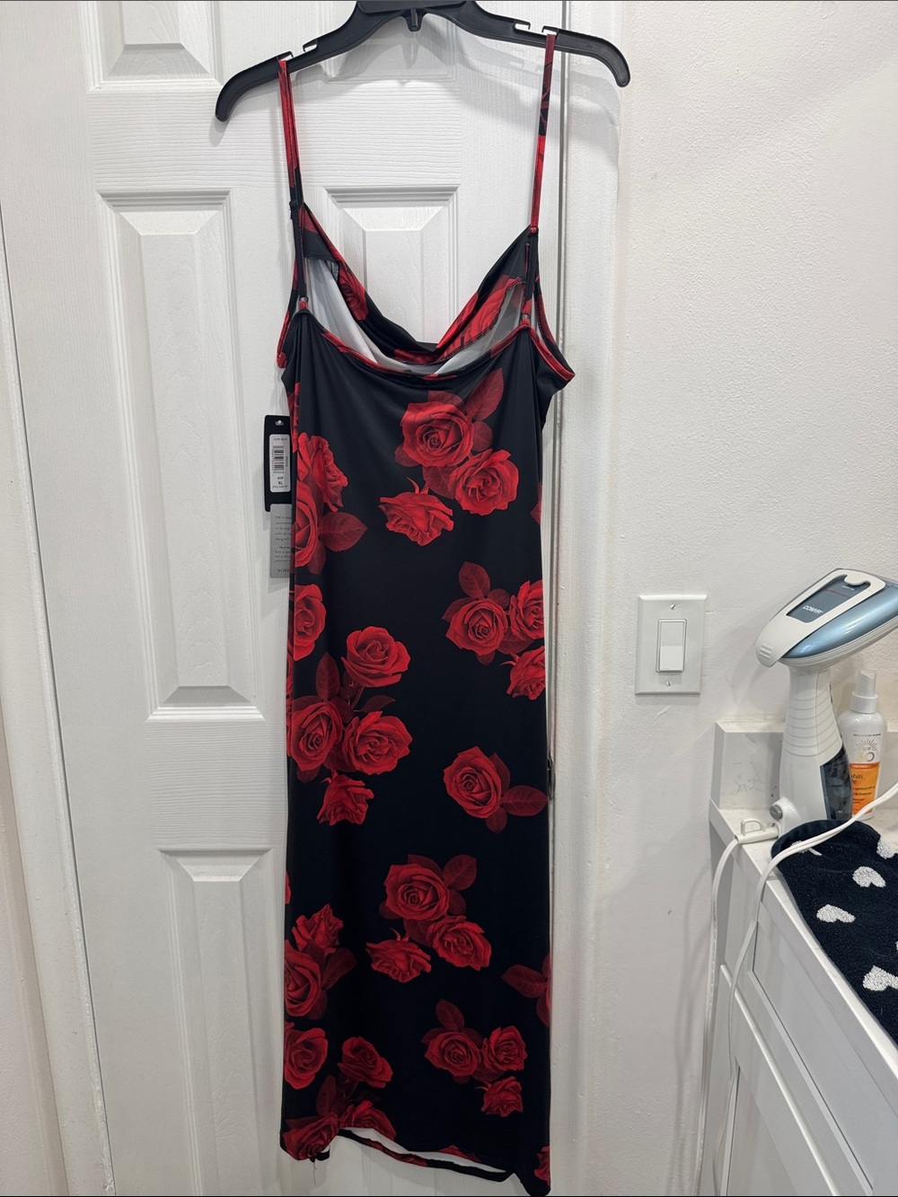 bebe Black Dress with Red Floral Accent - Picture 5 of 6